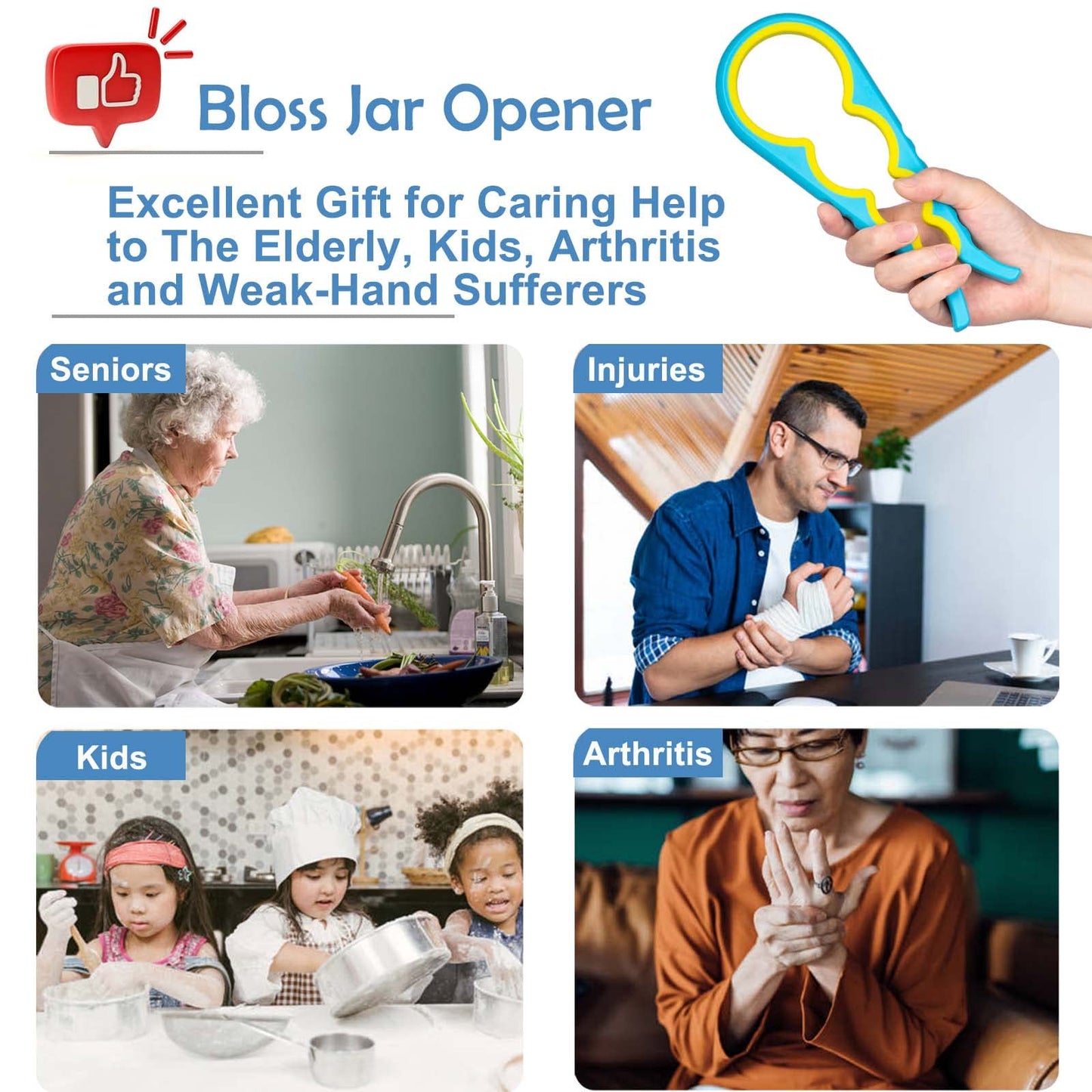 Bloss Anti-skid Jar Opener Jar Lid Remover Rubber Can Opener Kitchen Grippers To Remove Stubborn Lids, Caps and Bottles Great Kitchen Gadgets For Small Hands or Seniors,Blue