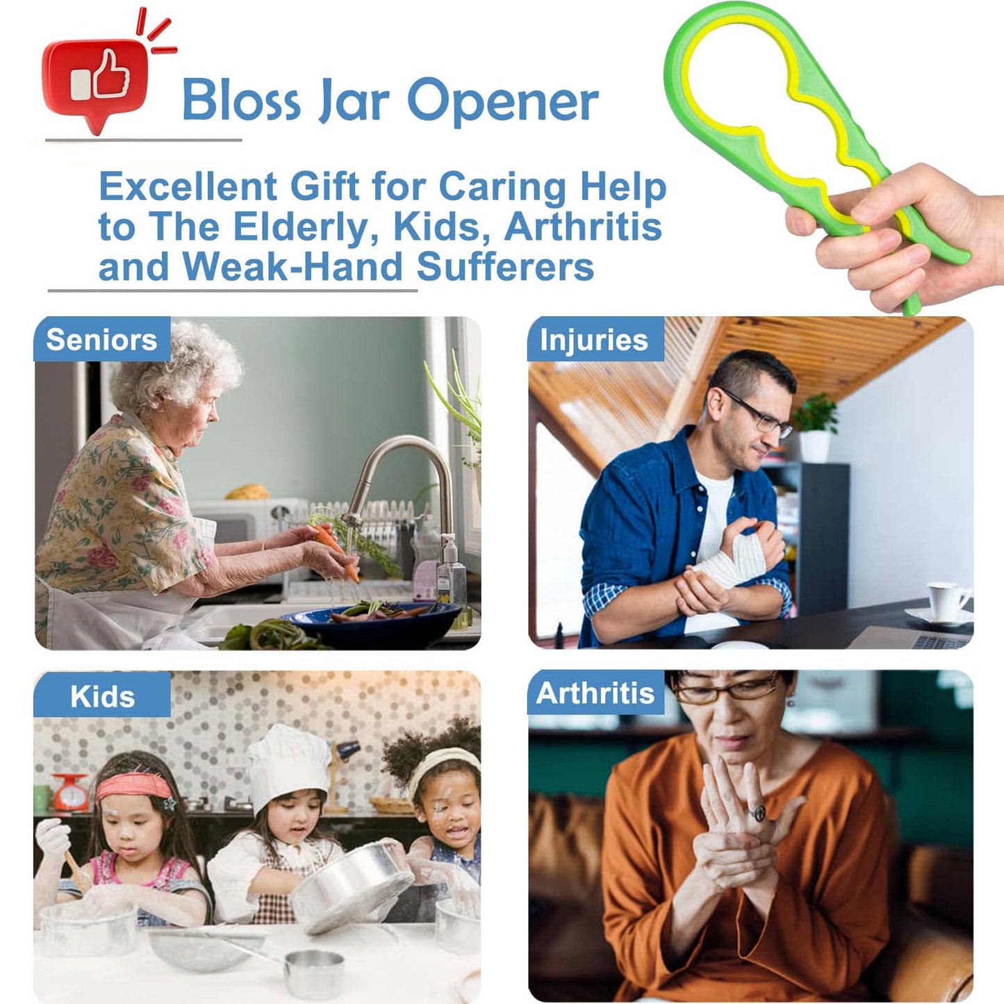 Bloss Anti-skid Jar Opener Jar Lid Remover Rubber Can Opener Kitchen Grippers To Remove Stubborn Lids, Caps and Bottles Great Kitchen Gadgets For Small Hands or Seniors,Blue