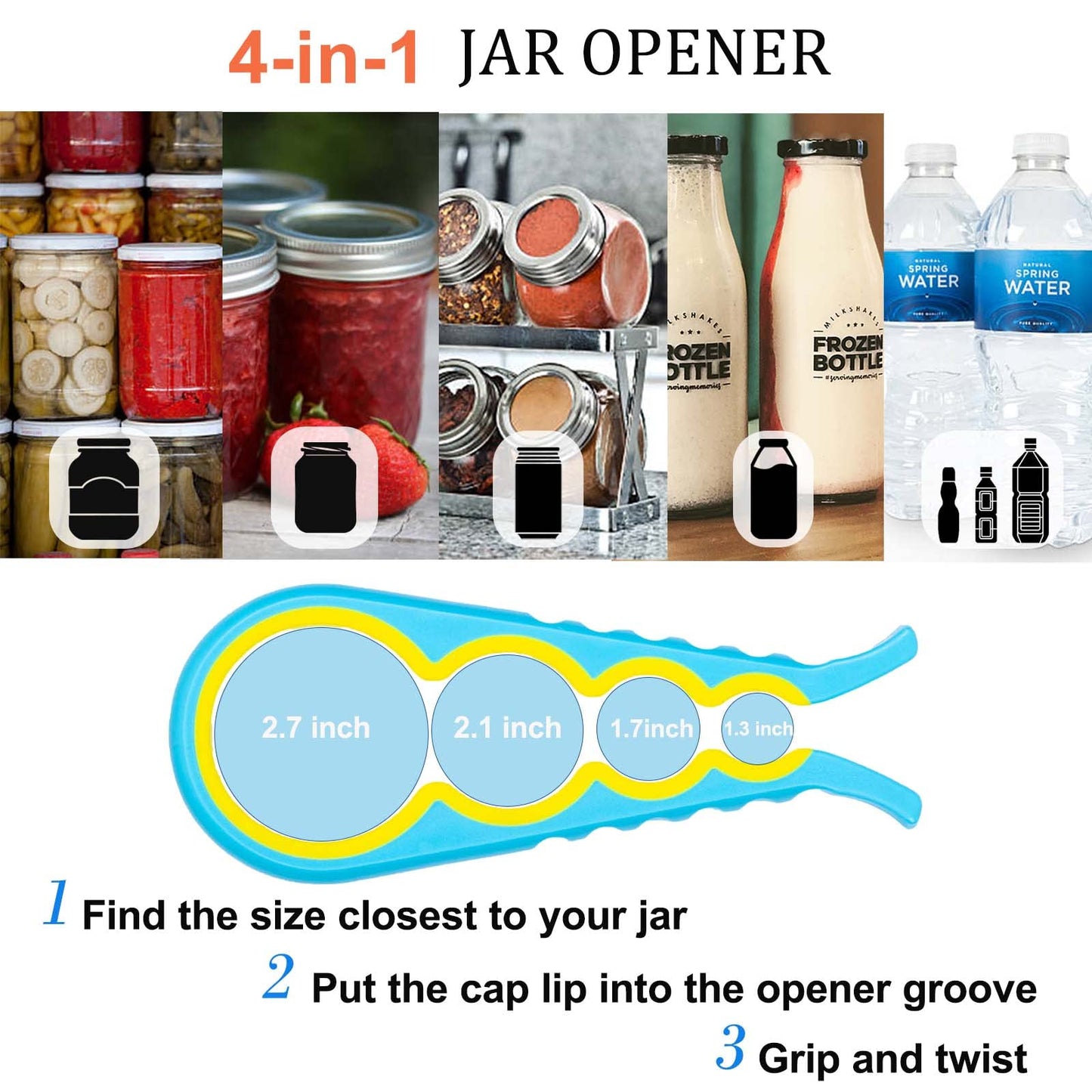 Bloss Anti-skid Jar Opener Jar Lid Remover Rubber Can Opener Kitchen Grippers To Remove Stubborn Lids, Caps and Bottles Great Kitchen Gadgets For Small Hands or Seniors,Blue
