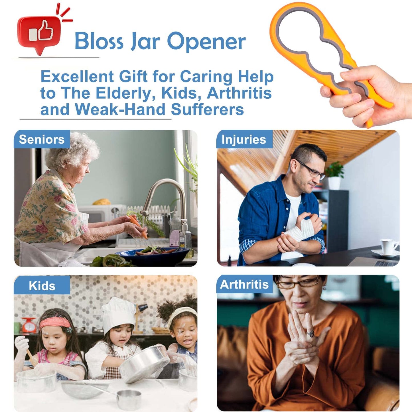 Bloss Anti-skid Jar Opener Jar Lid Remover Rubber Can Opener Kitchen Grippers To Remove Stubborn Lids, Caps and Bottles Great Kitchen Gadgets For Small Hands or Seniors,Blue