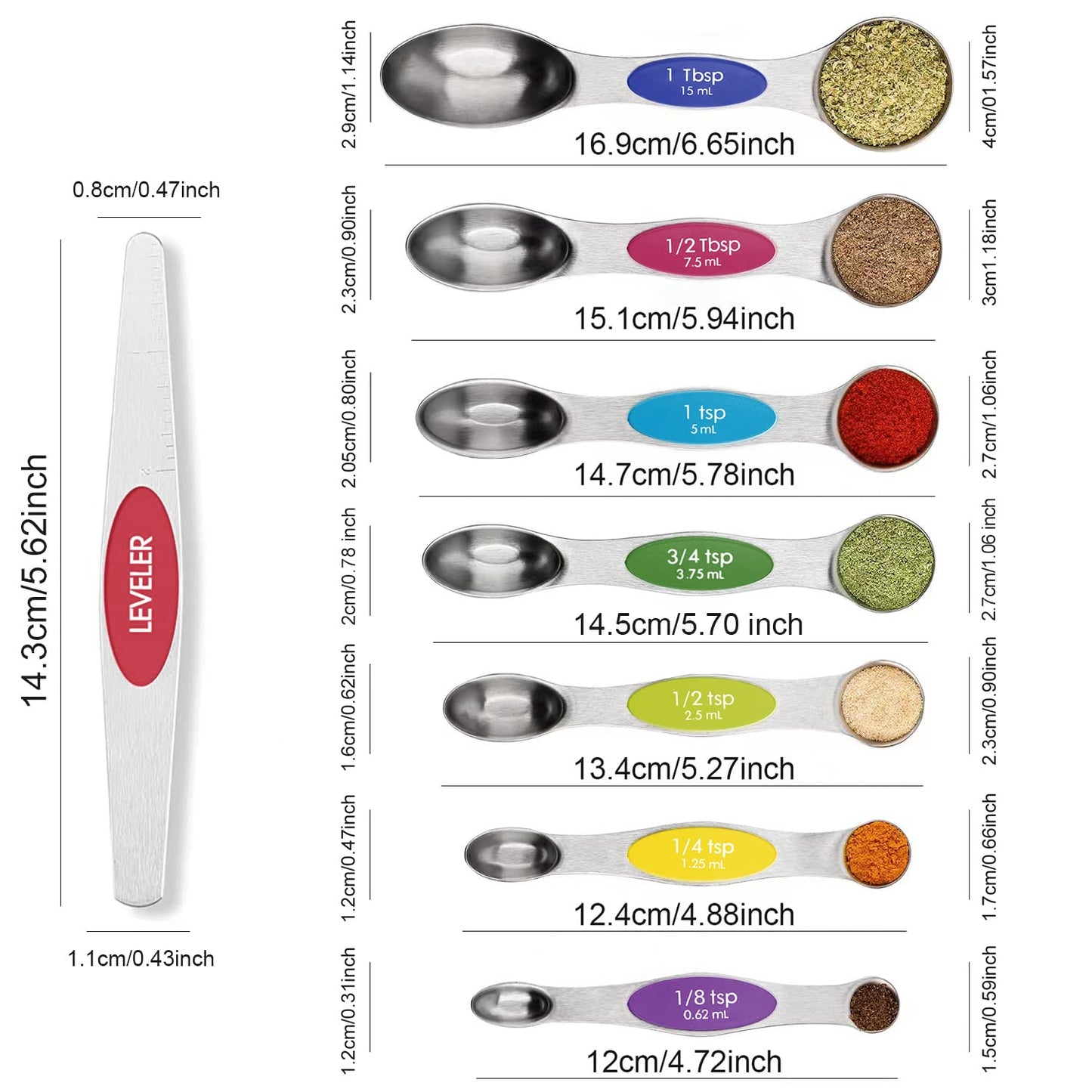 Magnetic Measuring Spoons Set Stainless Steel with Leveler, Stackable Metal Tablespoon Measure Spoon for Baking, Cups and Spoon Set Kitchen Gadgets Apartment Essentials Fits in Spice Jars