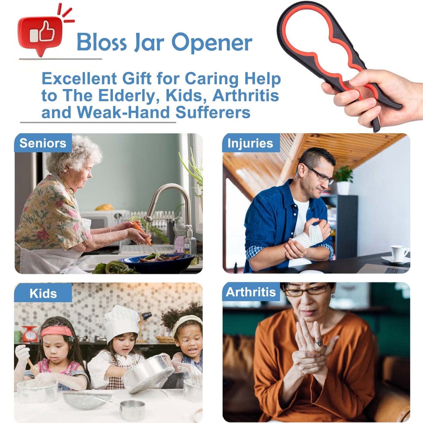 Bloss Anti-skid Jar Opener Jar Lid Remover Rubber Can Opener Kitchen Grippers To Remove Stubborn Lids, Caps and Bottles Great Kitchen Gadgets For Small Hands or Seniors,Blue