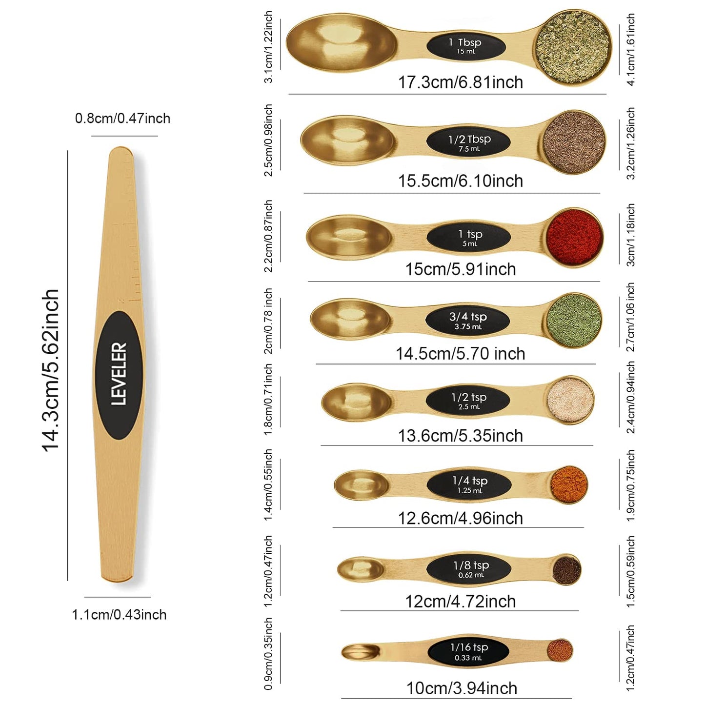 Magnetic Measuring Spoons Set Stainless Steel with Leveler, Stackable Metal Tablespoon Measure Spoon for Baking, Cups and Spoon Set Kitchen Gadgets Apartment Essentials Fits in Spice Jars