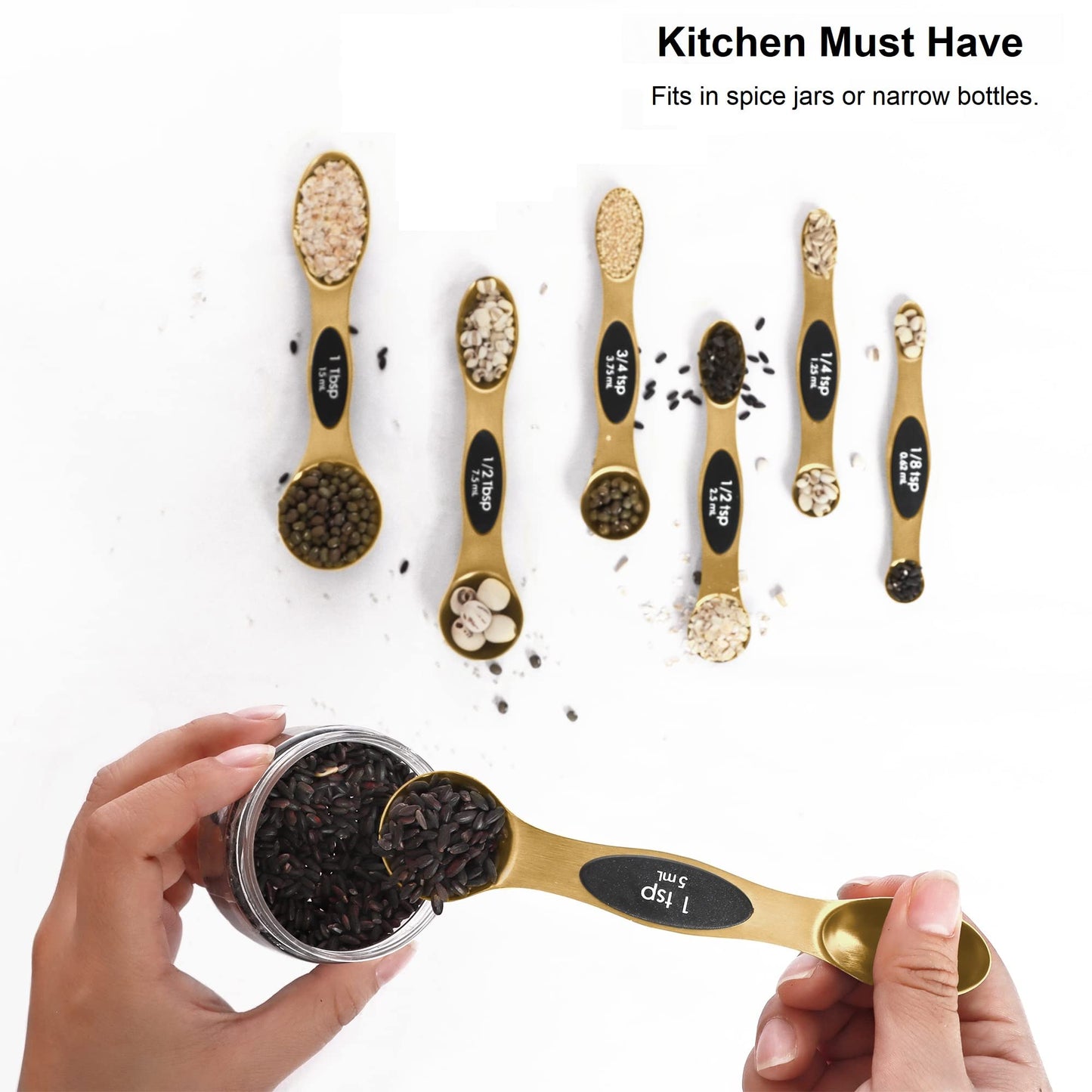 Magnetic Measuring Spoons Set Stainless Steel with Leveler, Stackable Metal Tablespoon Measure Spoon for Baking, Cups and Spoon Set Kitchen Gadgets Apartment Essentials Fits in Spice Jars