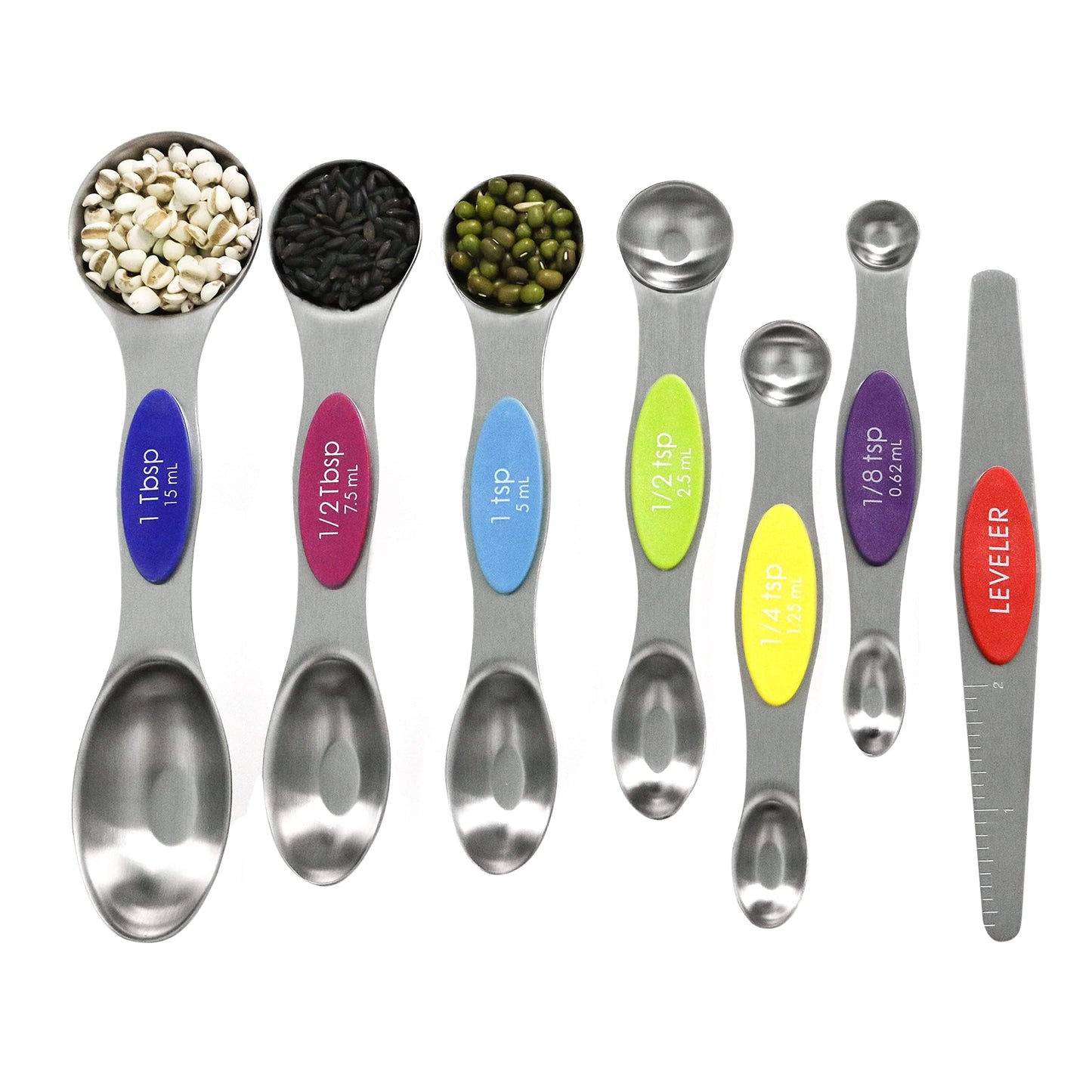 Magnetic Measuring Spoons Set Stainless Steel with Leveler, Stackable Metal Tablespoon Measure Spoon for Baking, Cups and Spoon Set Kitchen Gadgets Apartment Essentials Fits in Spice Jars