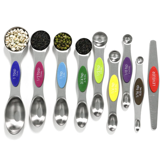 Magnetic Measuring Spoons Set Stainless Steel with Leveler, Stackable Metal Tablespoon Measure Spoon for Baking, Cups and Spoon Set Kitchen Gadgets Apartment Essentials Fits in Spice Jars